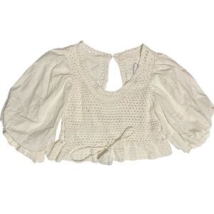 NWT A Loves A Crochet Puff Sleeve Peasant Top Sz S